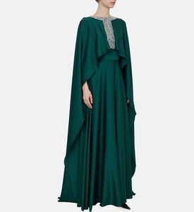 Embellished Neckline Cape Dress