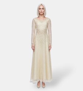 Suzy Matar Pearl-embellished Lace Evening Gown, Model View