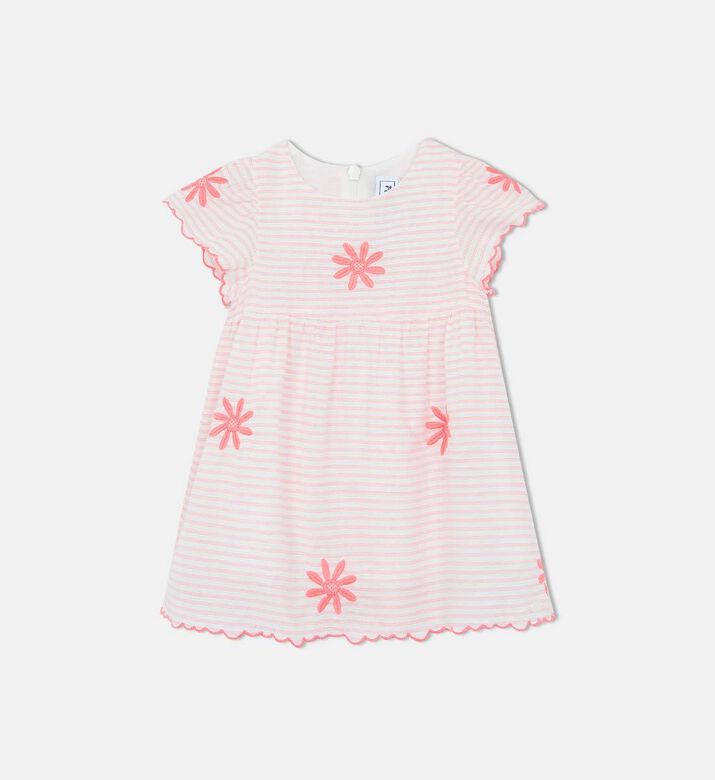 Striped Floral Embroidered Dress