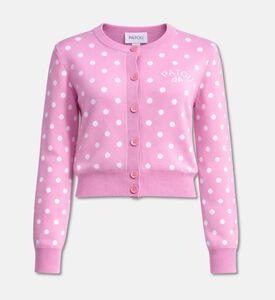 Patou Polka-dot Printed Logo Cardigan, Pink, L, Packshot View