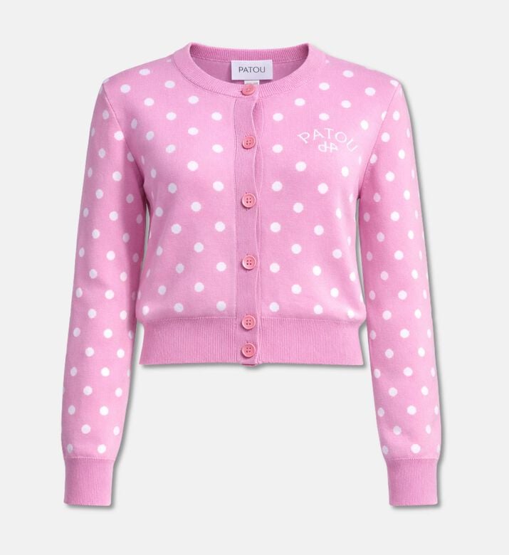 Patou Polka-dot Printed Logo Cardigan, Pink, L, Packshot View