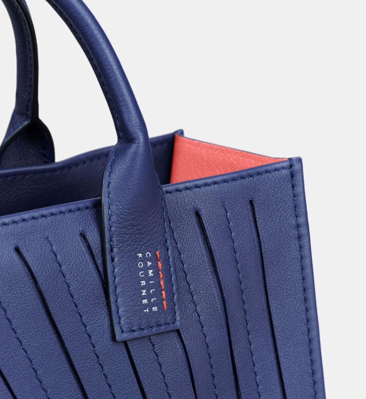 Camille Fournet Signature Calf Leather Pleated Midi Tote Bag, Indigo, Packshot View