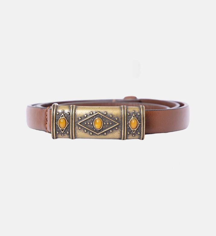 Antique Gold-tone Buckle Leather Belt