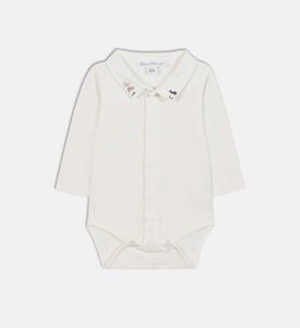 Rabbit-embroidery Collar Bodysuit