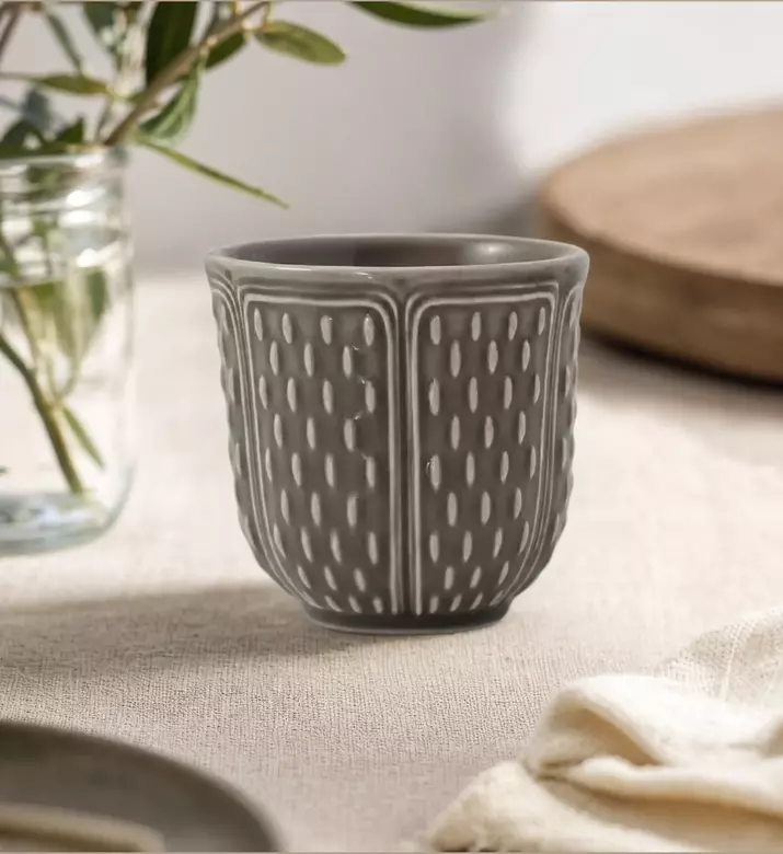 Gien Taupe Embossed Espresso Cup, Model View