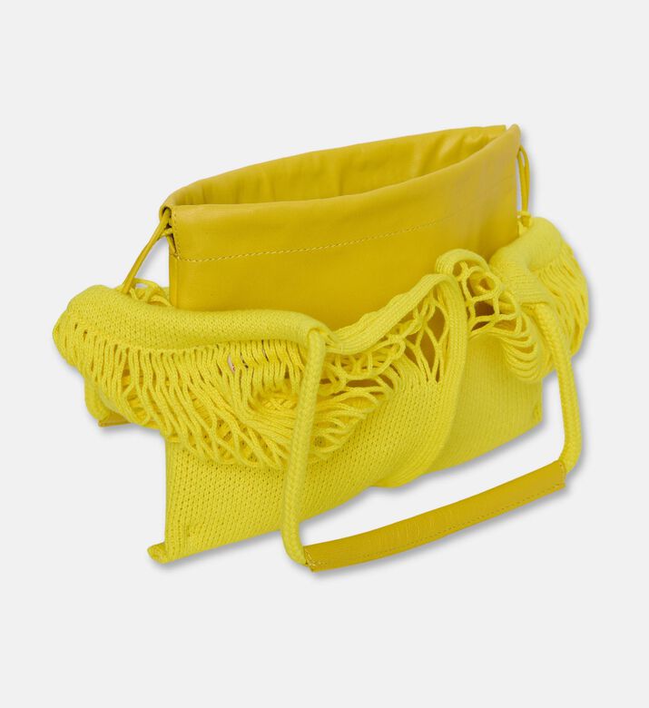 Hereu Leather-details Net Mesh Knit Tote Bag, Yellow, Packshot View