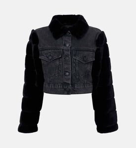 Alice and Olivia Faux Fur Long-sleeve Denim Jacket, Packshot View