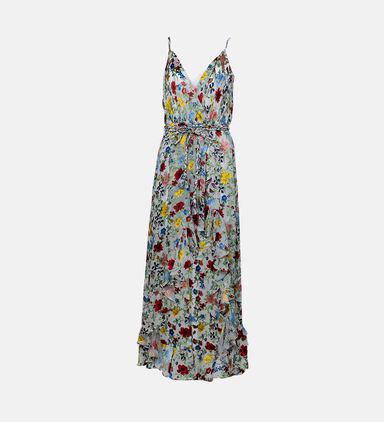 Tara Floral Cascading Ruffle Midi Dress