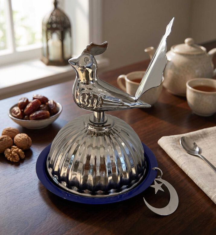 Noorena Bird-crescent Motif Food-safe Platter, Silver, 17-cm, Model View