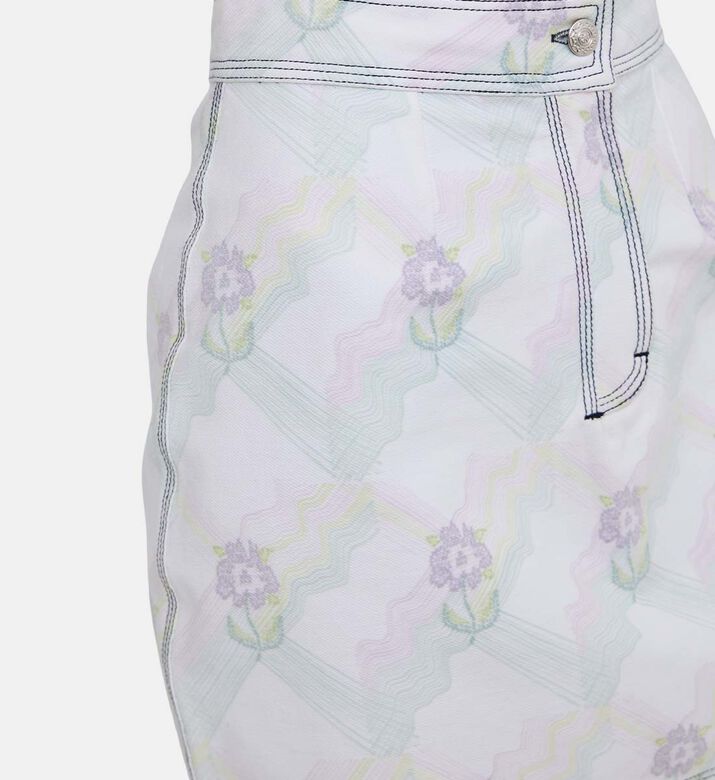 Floral Check Printed Denim Skirt