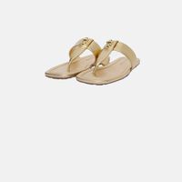 The Dual T-strap Metallic Leather Sandals