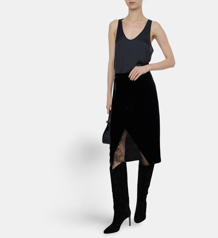 Zadig et Voltaire Velvet Lace Trim Side Slit Skirt, Model View