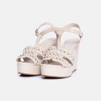 Leather Rhinestones Wedge Sandals