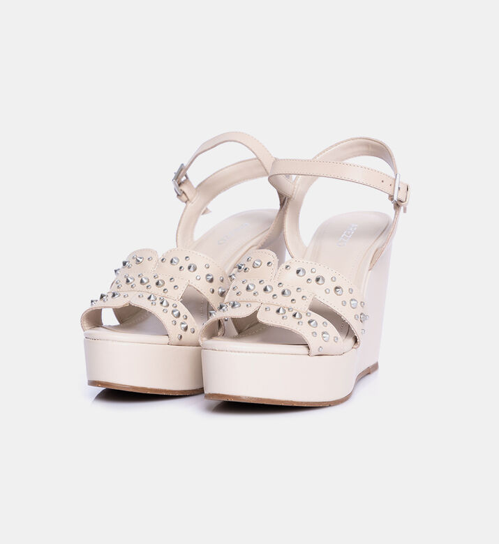 Leather Rhinestones Wedge Sandals