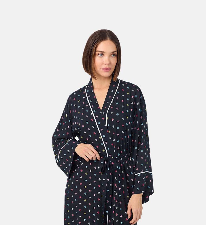 Contrasted Piping Side Slits Robe