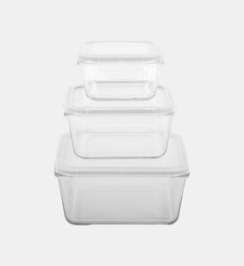 مجموعة زجاجية بشكل رباعي لحفظ الطعام من 3 قطع