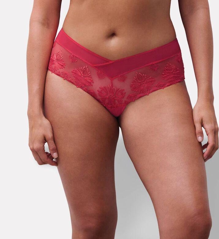 Chantelle High-waisted Lace Shorty, Red, Xl, Model View