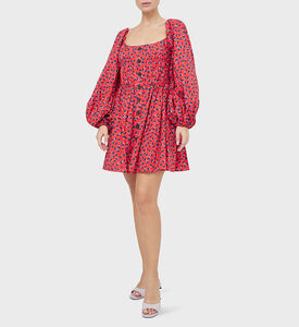 Heart-print Balloon-sleeve Mini Dress