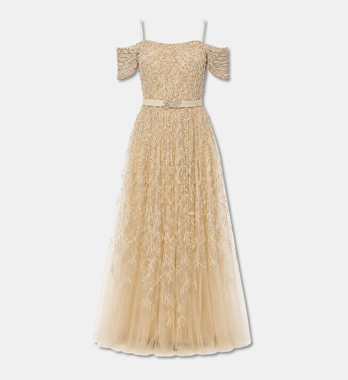 Suzy Matar Cold-shoulder Beaded Tulle Gown, Packshot View