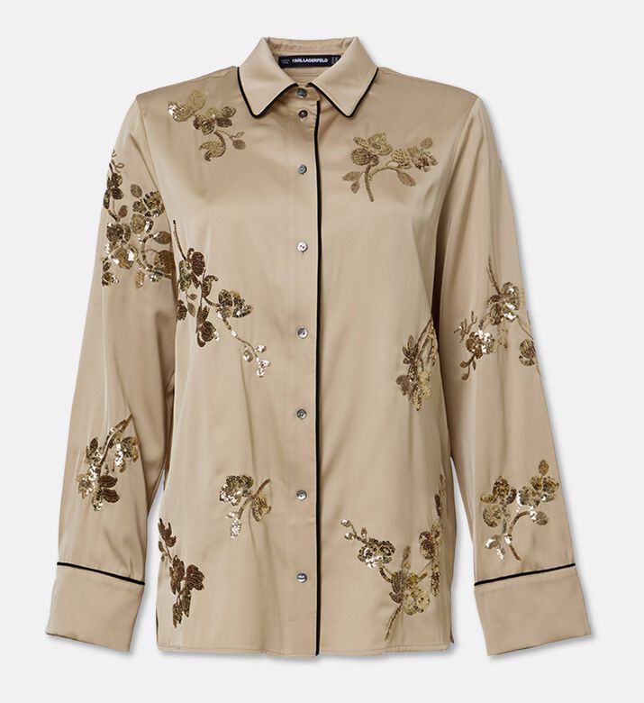 Karl Lagerfeld Floral Sequins Contrast-piped Collar Shirt, Packshot View