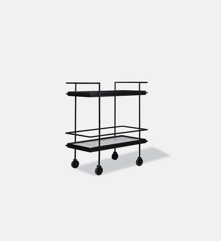 Jitsu Wheeled Iron Marble Bar Trolley 69 X 35.5 X 80 Cm