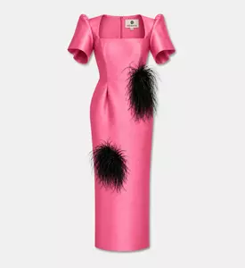 Savanna Amahle Feather Embellished Dress, Pink, L, Packshot View