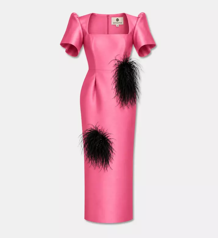 Savanna Amahle Feather Embellished Dress, Pink, L, Packshot View
