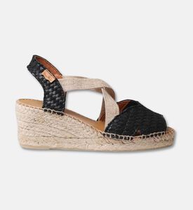 Toni Pons Salina Leather Raffia High-wedge Open-toe Espadrille, Black, Eu-40, Packshot View