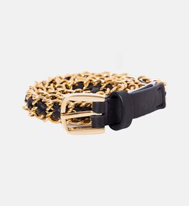 Woven Gold Chain Buckle Leather Belt