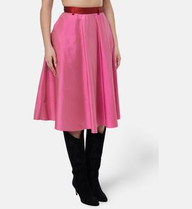 Blue For Burgundy Contrasting Belt A-line Midi Skirt, Model View