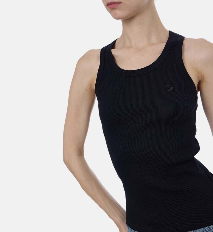 بلوزة قطن بدون أكمام مخططة بشعار