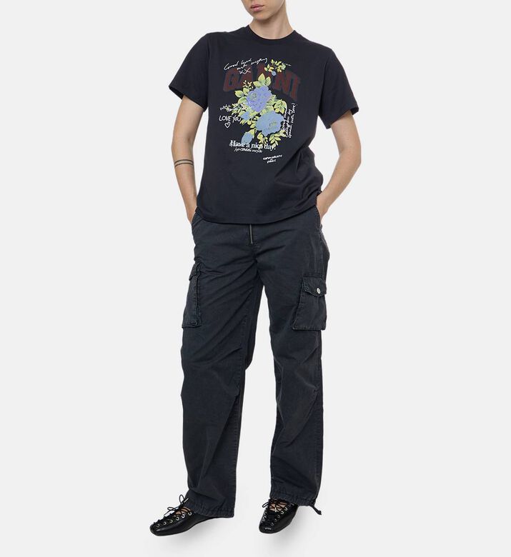 Ganni Cotton Rose-print T-shirt, Model View