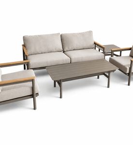 Home Deco and More Teak Arm Aluminum Outdoor Seating Set, Packshot View