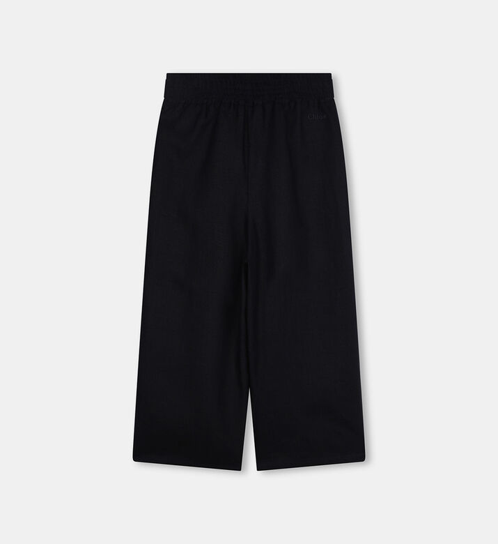 بنطال واسع الساقين كتان مطرز بلوغو