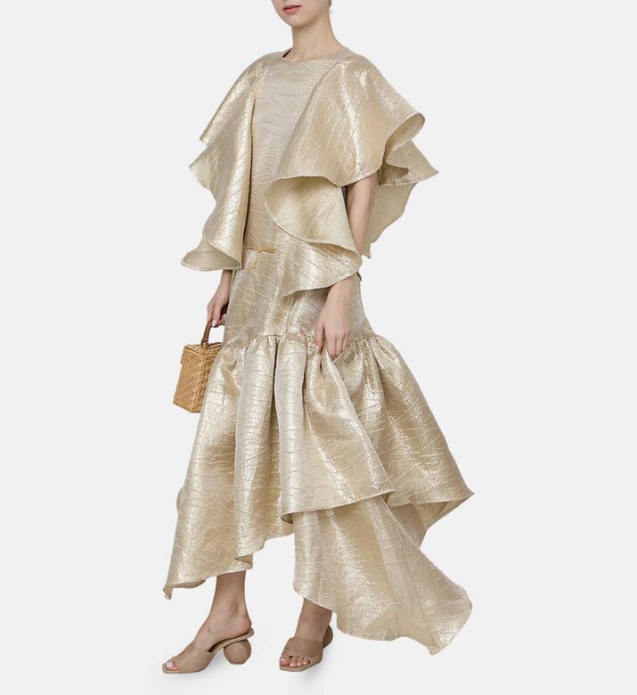 Metallic Ruffle Sleeves Dress