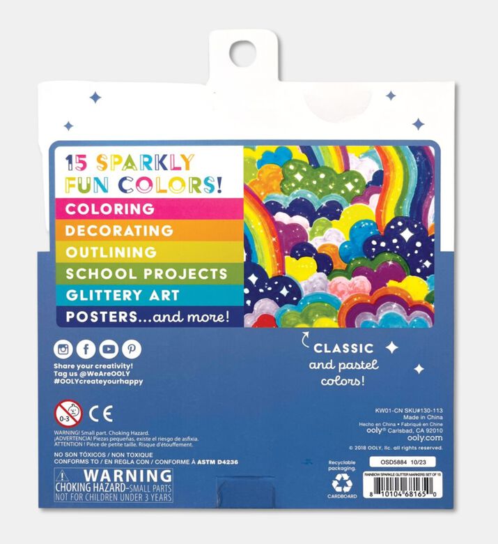 Ooly Rainbow Sparkle 15-piece Glitter Markers Set, Packshot View