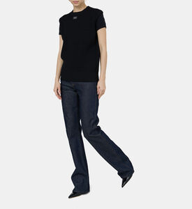 كنزة منسوجة مزين برقعة لوغو أمامية