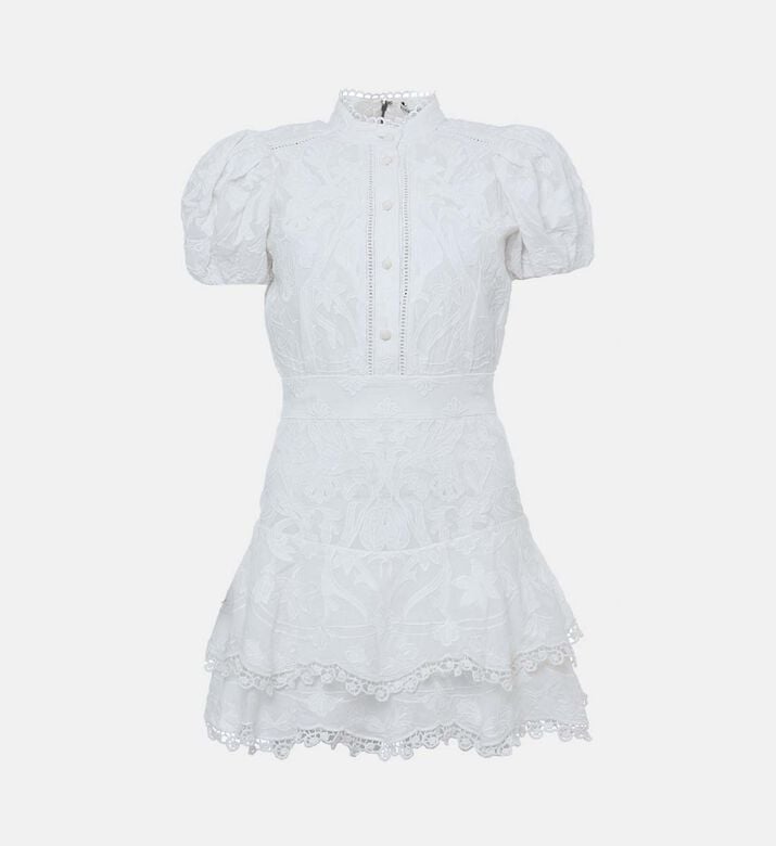 Embroidered Puffed Sleeves Mini Dress Embroidered Puffed Sleeves Mini Dress