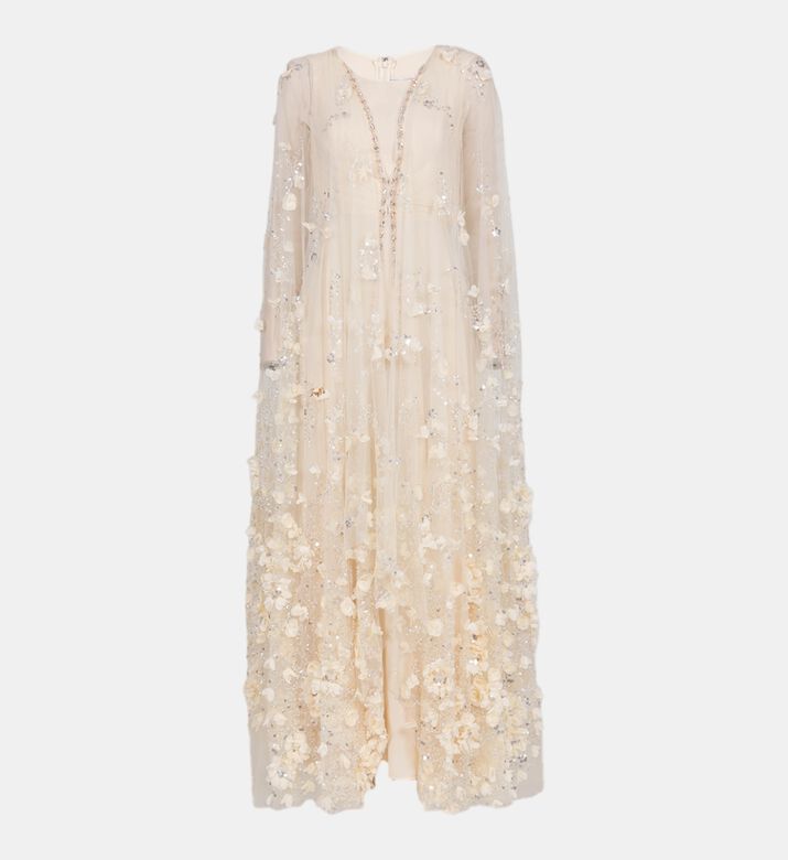 Cape -sleeve Crape Tulle Dress Cape -sleeve Crape Tulle Dress