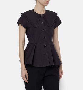Ganni Ruffled Button-down Peplum Blouse, Black, 38, Model View