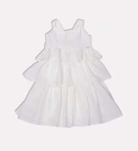 فستان واسع بدون أكمام بتفاصيل كشكشة