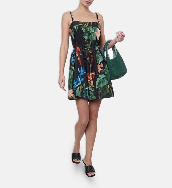Farm Rio Tropical-print Chiffon A-line Mini Dress, Model View