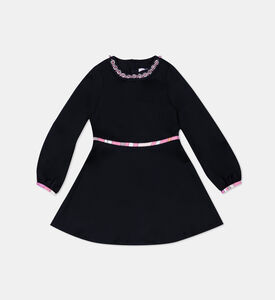 فستان من الصوف البكر بياقة مطبوعة