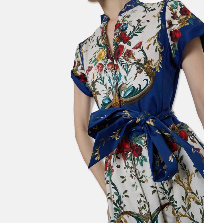 Alice and Olivia Floral-print Short-sleeve Flared Dress, Model View