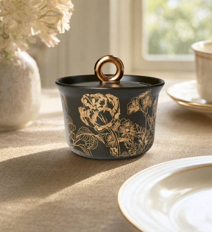 Essenza Masterpiece Sugar Bowl, Dark-green, 9.5-cm, Model View