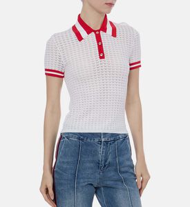 قميص بولو قصير الأكمام محبوك ومخطط