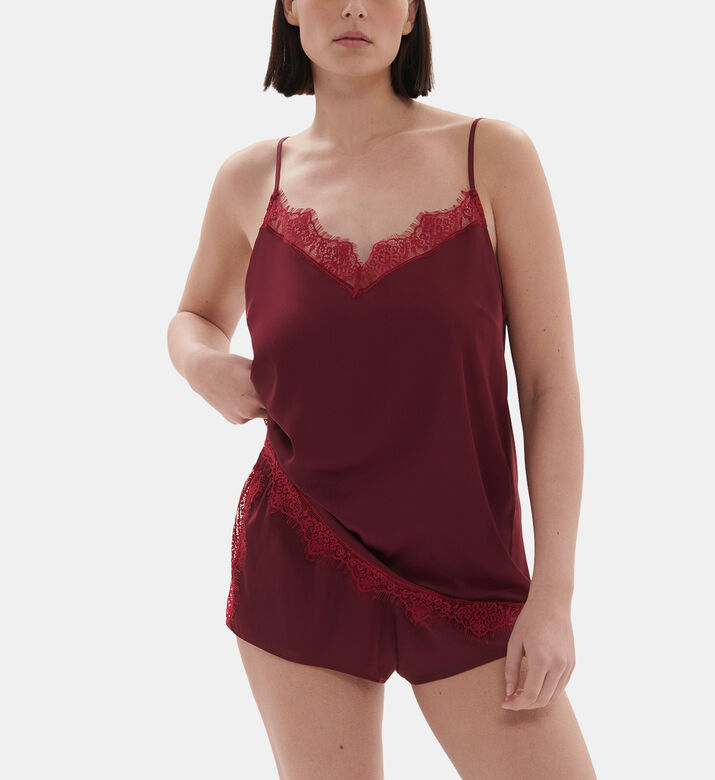 Satin Lace-trim Pajama Top Satin Lace-trim Pajama Top
