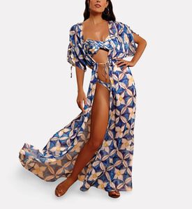 Karla Vivian Mediterranean Tile-print Open-front Shirt Dress, Model View