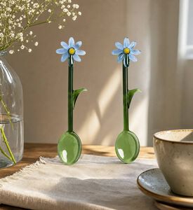 &k Amsterdam Floral Design Spoon Set-2, Blue, Model View