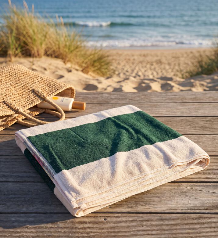 Suite702 Organic Terry Sunny Yellow Beach Towel, Blue, Model View